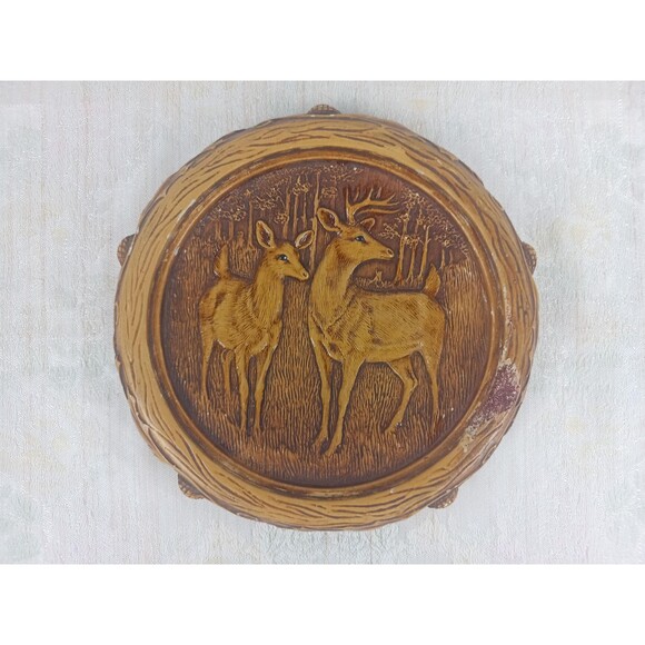 Orn A Craft Vintage Chalkware Deer Buck And Doe With Glass Dome Shelf/Desk Decor - Picture 8 of 10